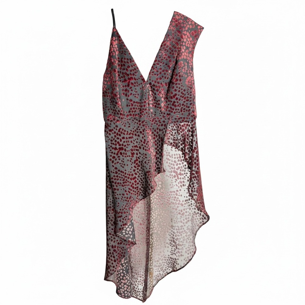 WAYF High Low Dress Womens Med Red Grey Velvet Burnout Animal Print Witchy
